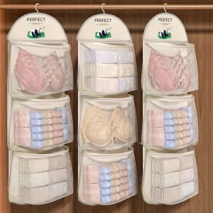 Hanging storage bag, suitable for storing underwear, socks and bras, wall-mounted storage bag, transparent grid design